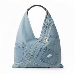 La Unica - Borsa  jeans capiente sacco hobo spalla tasche frontali monomanico