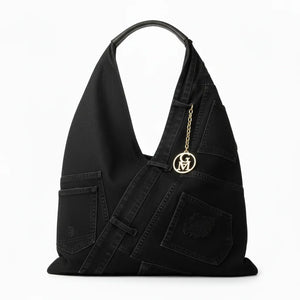 La Unica - Borsa  jeans capiente sacco hobo spalla tasche frontali monomanico