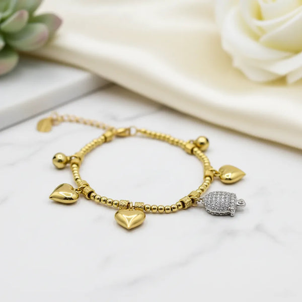 Bracciale con campana Cuore 3D in Acciaio Oro - Catena Chunky Regolabile