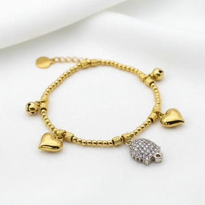 Bracciale con campana Cuore 3D in Acciaio Oro - Catena Chunky Regolabile