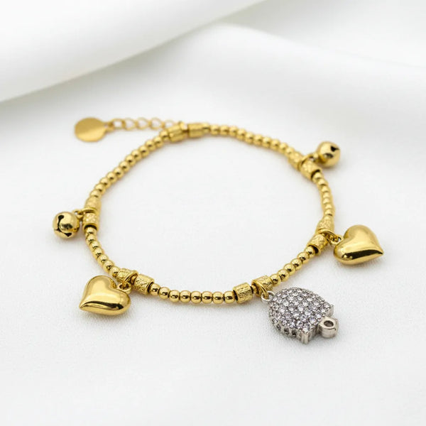 Bracciale con campana Cuore 3D in Acciaio Oro - Catena Chunky Regolabile