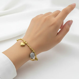 Bracciale con campana Cuore 3D in Acciaio Oro - Catena Chunky Regolabile