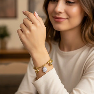 Bracciale con campana Cuore 3D in Acciaio Oro - Catena Chunky Regolabile