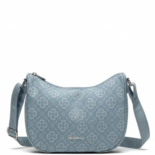 Borsa firmata Baci&abbracci jeans denim tracolla sacco spalla mezzaluna ricamata quadrifoglio