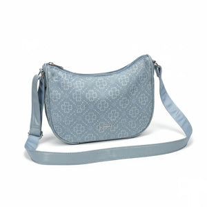 Borsa firmata Baci&abbracci jeans denim tracolla sacco spalla mezzaluna ricamata quadrifoglio