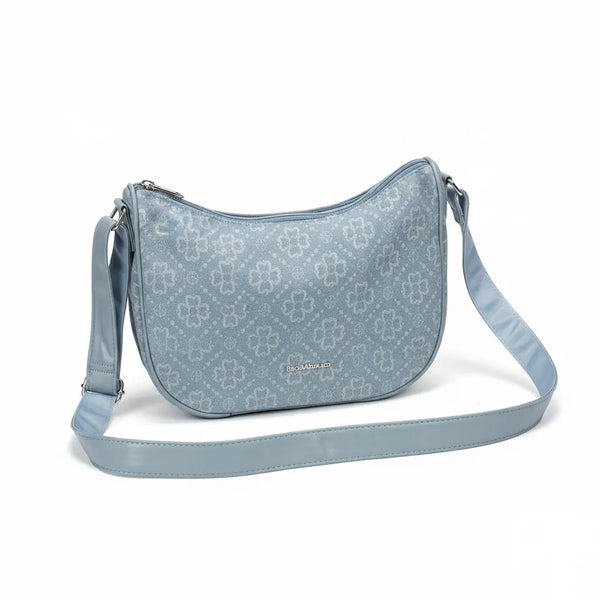 Borsa firmata Baci&abbracci jeans denim tracolla sacco spalla mezzaluna ricamata quadrifoglio