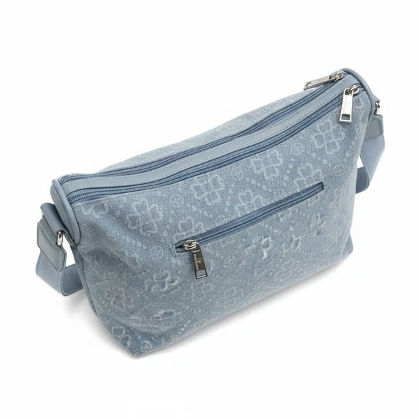 Borsa firmata Baci&abbracci jeans denim tracolla sacco spalla mezzaluna ricamata quadrifoglio