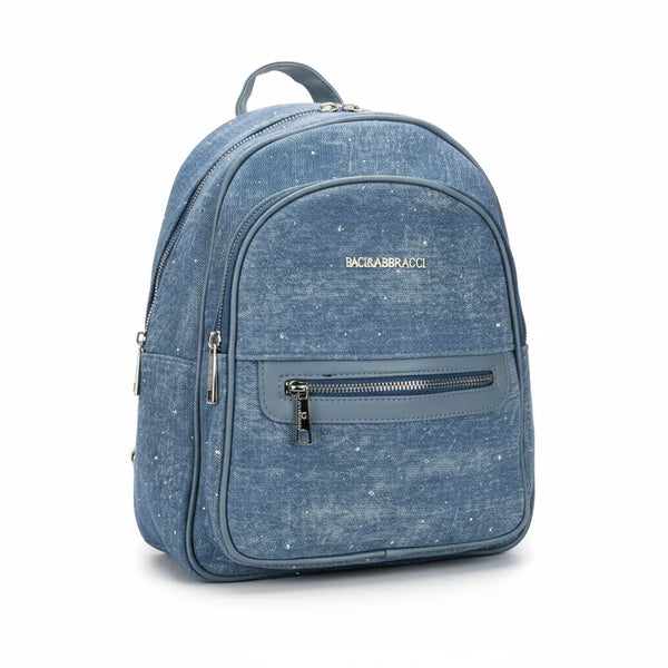 Zaino firmato Baci&abbracci jeans denim zainetto ricamato strass glitter