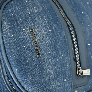 Zaino firmato Baci&abbracci jeans denim zainetto ricamato strass glitter