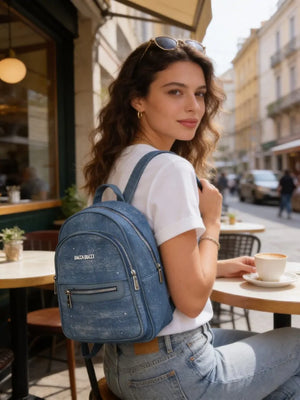 Zaino firmato Baci&abbracci jeans denim zainetto ricamato strass glitter