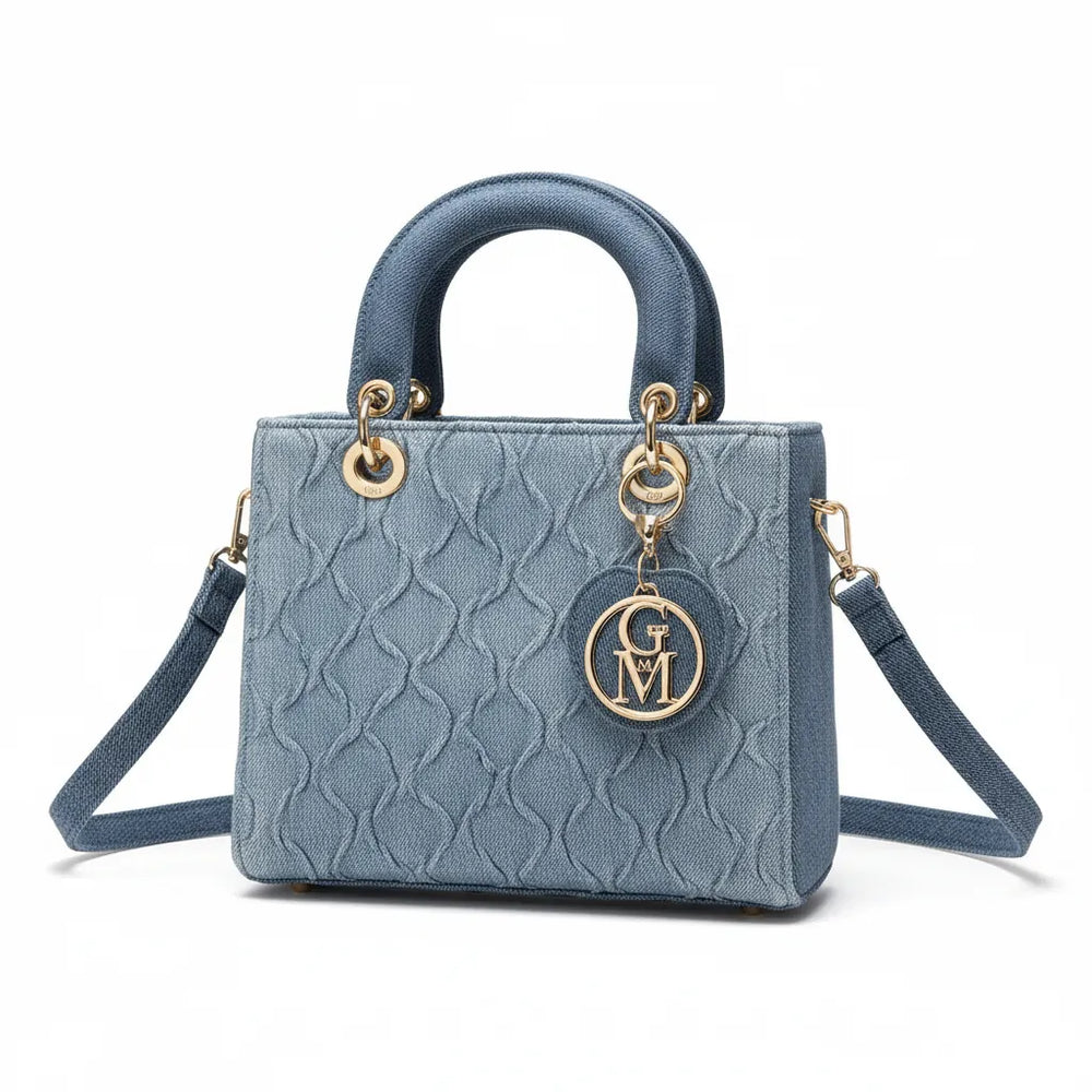 La Anna- Borsa a bauletto firmata GYOIAMEA a mano tracolla trapuntata jeans denim