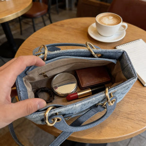 La Anna- Borsa a bauletto firmata GYOIAMEA a mano tracolla trapuntata jeans denim