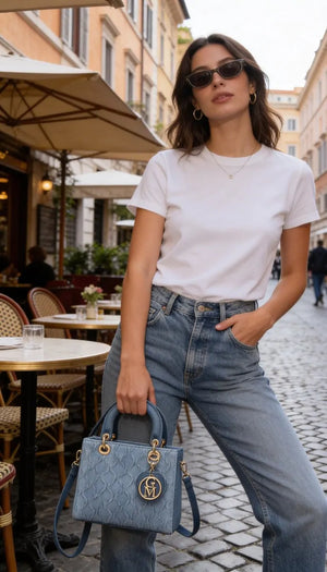 La Anna- Borsa a bauletto firmata GYOIAMEA a mano tracolla trapuntata jeans denim