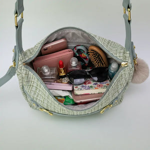 La Zazzamita - Borsa a bauletto borsetta mezzaluna firmata GYOIAMEA a mano tracolla TWEED tessuto