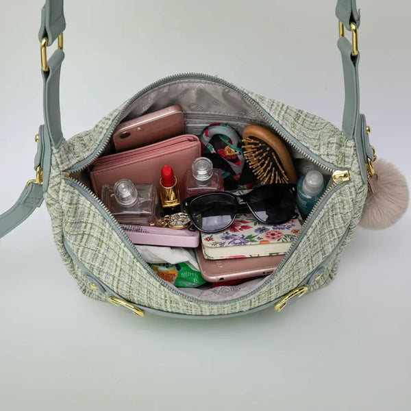 La Zazzamita - Borsa a bauletto borsetta mezzaluna firmata GYOIAMEA a mano tracolla TWEED tessuto