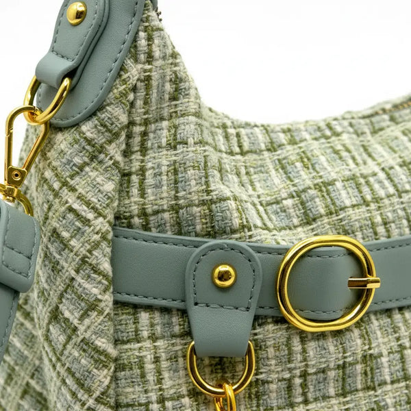 La Zazzamita - Borsa a bauletto borsetta mezzaluna firmata GYOIAMEA a mano tracolla TWEED tessuto