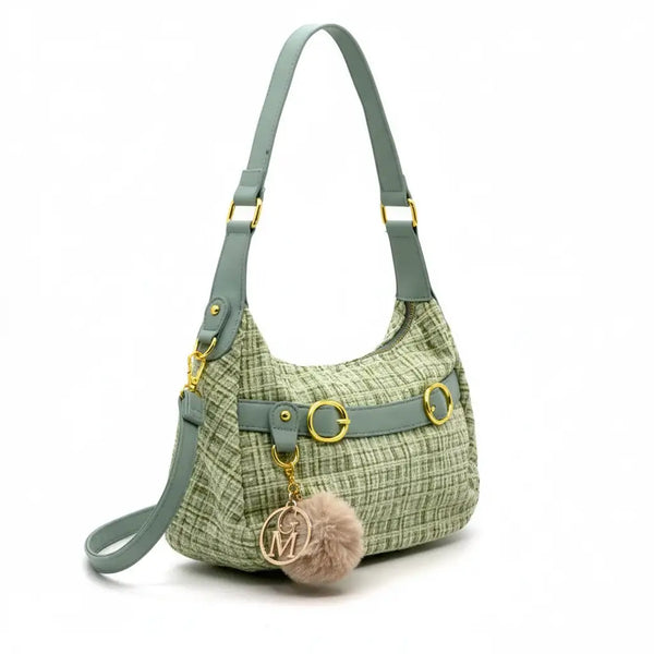 La Zazzamita - Borsa a bauletto borsetta mezzaluna firmata GYOIAMEA a mano tracolla TWEED tessuto