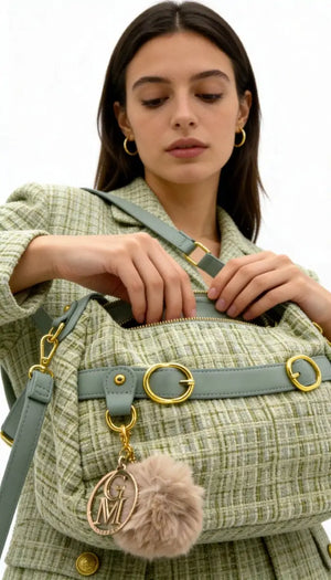 La Zazzamita - Borsa a bauletto borsetta mezzaluna firmata GYOIAMEA a mano tracolla TWEED tessuto
