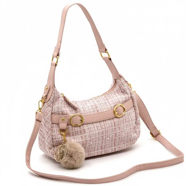 La Zazzamita - Borsa a bauletto borsetta mezzaluna firmata GYOIAMEA a mano tracolla TWEED tessuto