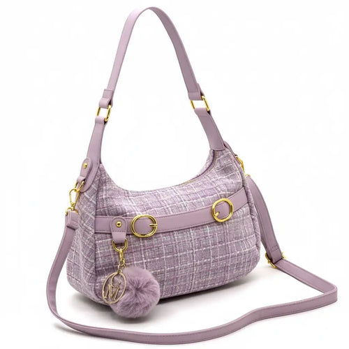 La Zazzamita - Borsa a bauletto borsetta mezzaluna firmata GYOIAMEA a mano tracolla TWEED tessuto