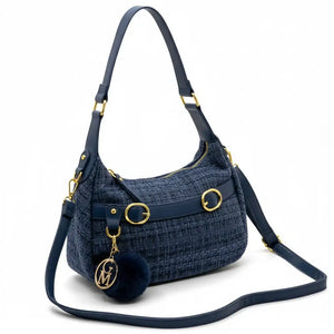 La Zazzamita - Borsa a bauletto borsetta mezzaluna firmata GYOIAMEA a mano tracolla TWEED tessuto
