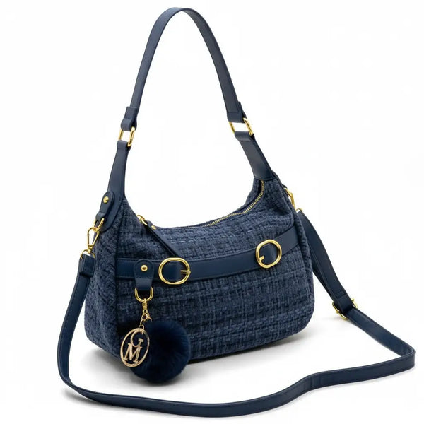 La Zazzamita - Borsa a bauletto borsetta mezzaluna firmata GYOIAMEA a mano tracolla TWEED tessuto