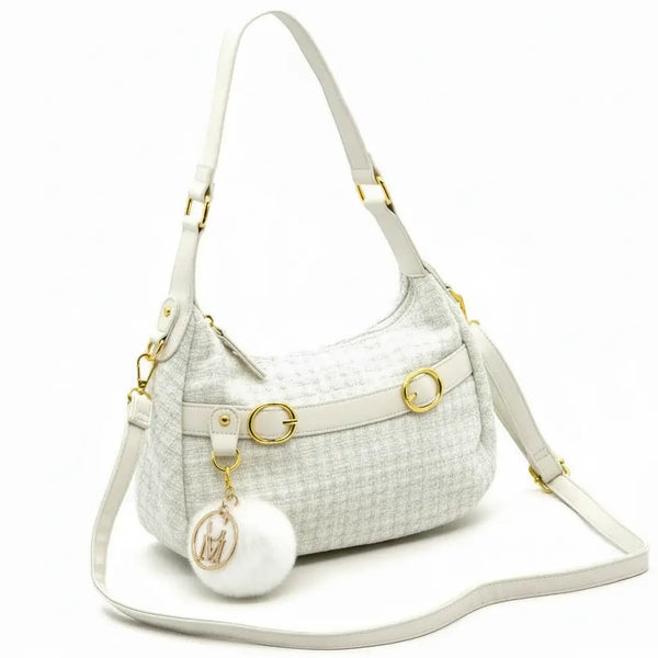 La Zazzamita - Borsa a bauletto borsetta mezzaluna firmata GYOIAMEA a mano tracolla TWEED tessuto