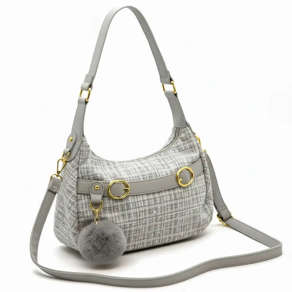 La Zazzamita - Borsa a bauletto borsetta mezzaluna firmata GYOIAMEA a mano tracolla TWEED tessuto