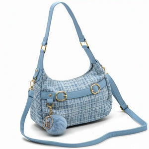 La Zazzamita - Borsa a bauletto borsetta mezzaluna firmata GYOIAMEA a mano tracolla TWEED tessuto