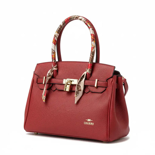 CHARRO - Borsa firmata a spalla Mano con Foulard e Lucchetto simil pelle martellata