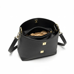 Graziella - Borsa in Vera Pelle Italiana Modello a Spalla con Tracolla e Dettagli Dorati