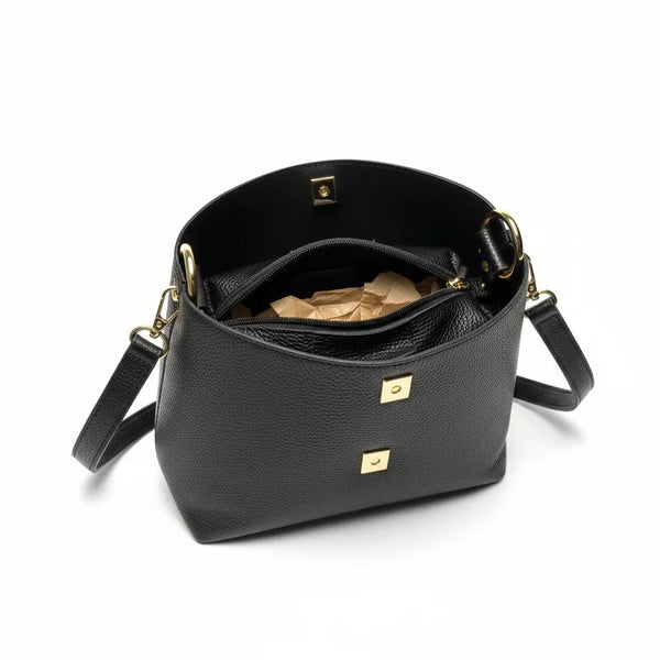 Graziella - Borsa in Vera Pelle Italiana Modello a Spalla con Tracolla e Dettagli Dorati