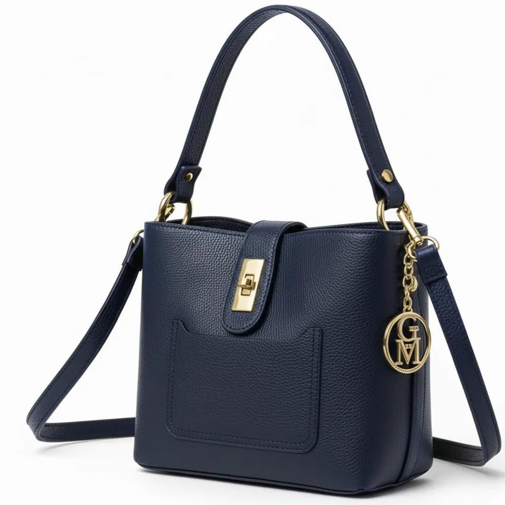 Graziella - Borsa in Vera Pelle Italiana Modello a Spalla con Tracolla e Dettagli Dorati