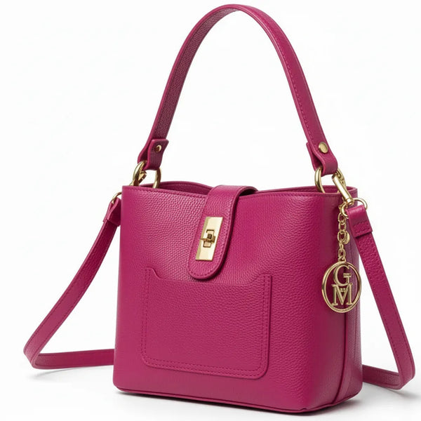 Graziella - Borsa in Vera Pelle Italiana Modello a Spalla con Tracolla e Dettagli Dorati