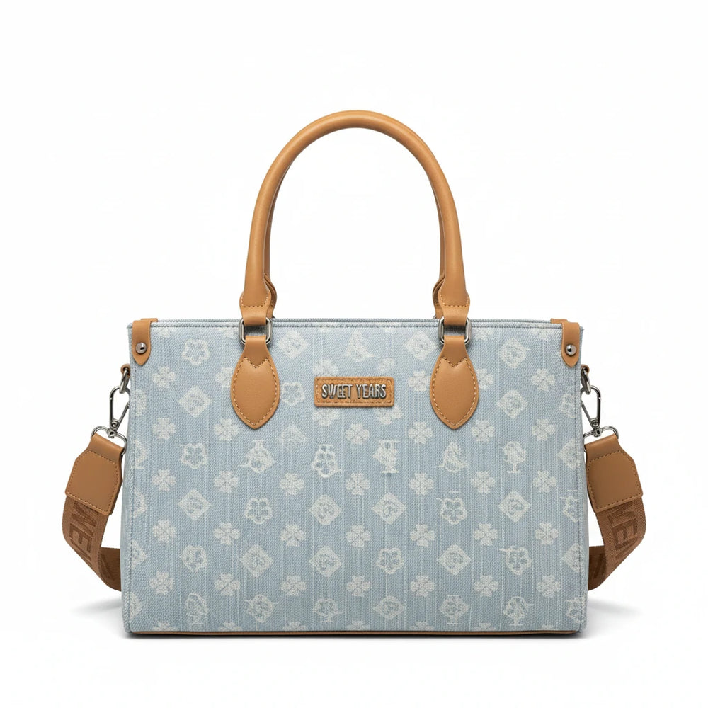 SWEET YEARS - Borsa shopping bauletto zip donna firmata tracolla logata jeans denim