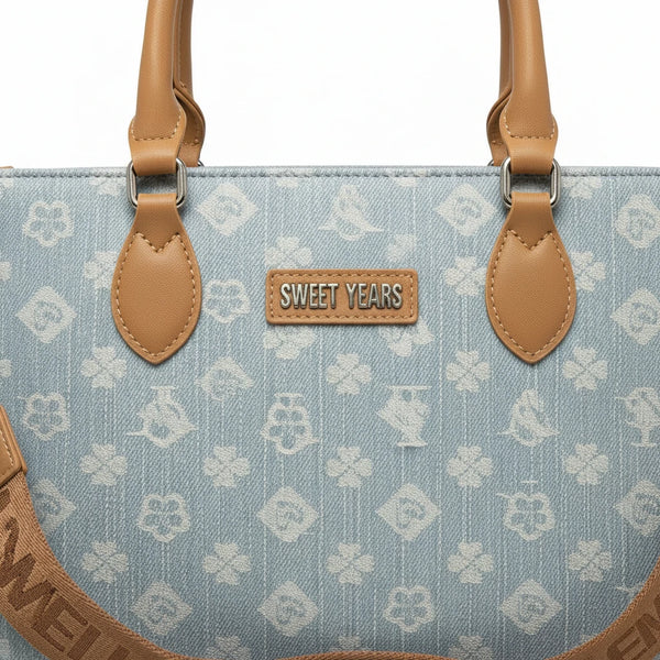 SWEET YEARS - Borsa shopping bauletto zip donna firmata tracolla logata jeans denim