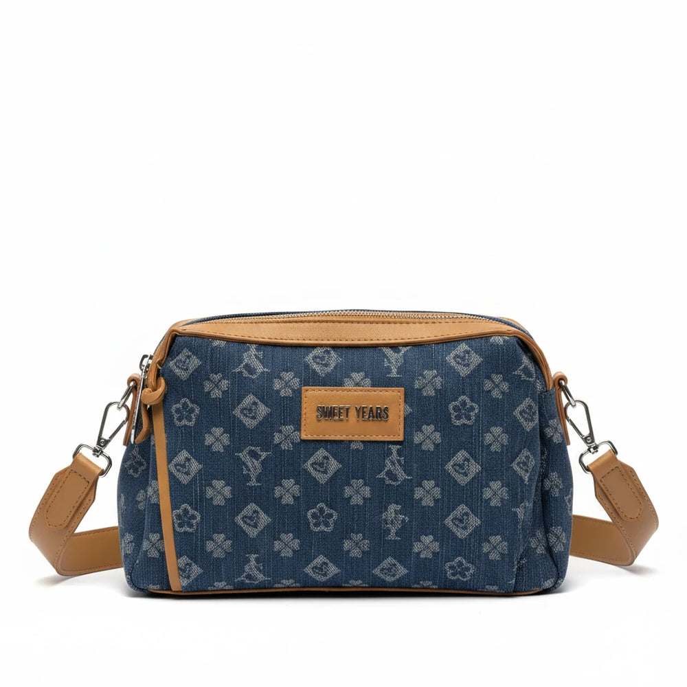 SWEET YEARS - Borsa borsetta clutch zip donna firmata tracolla logata jeans denim