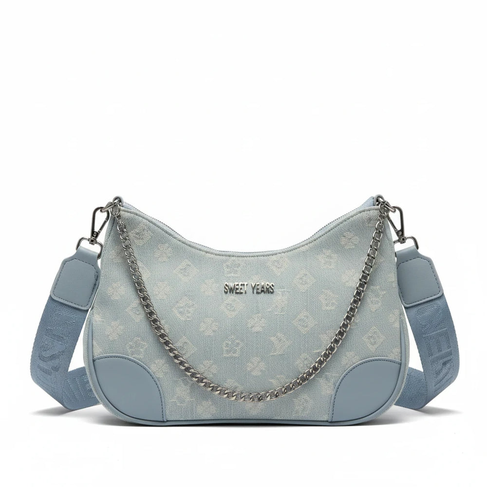 SWEET YEARS - Borsa borsetta mezzaluna donna firmata tracolla logata jeans denim