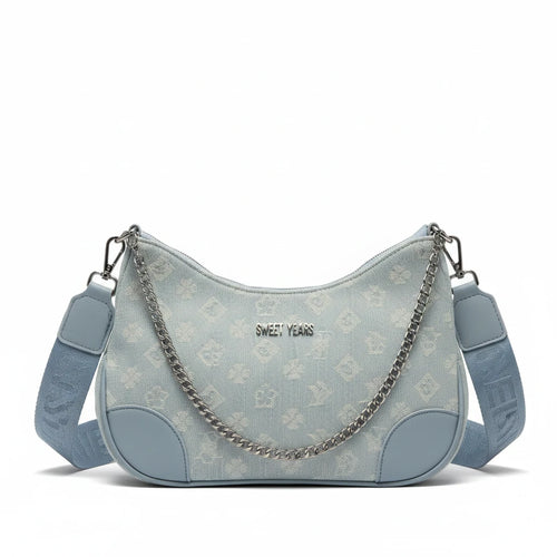 SWEET YEARS - Borsa borsetta mezzaluna donna firmata tracolla logata jeans denim