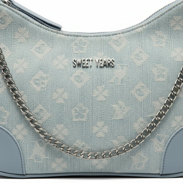 SWEET YEARS - Borsa borsetta mezzaluna donna firmata tracolla logata jeans denim