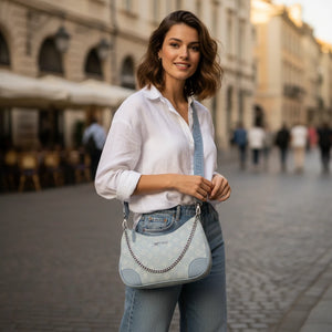 SWEET YEARS - Borsa borsetta mezzaluna donna firmata tracolla logata jeans denim