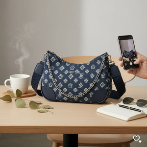 SWEET YEARS - Borsa borsetta mezzaluna donna firmata tracolla logata jeans denim