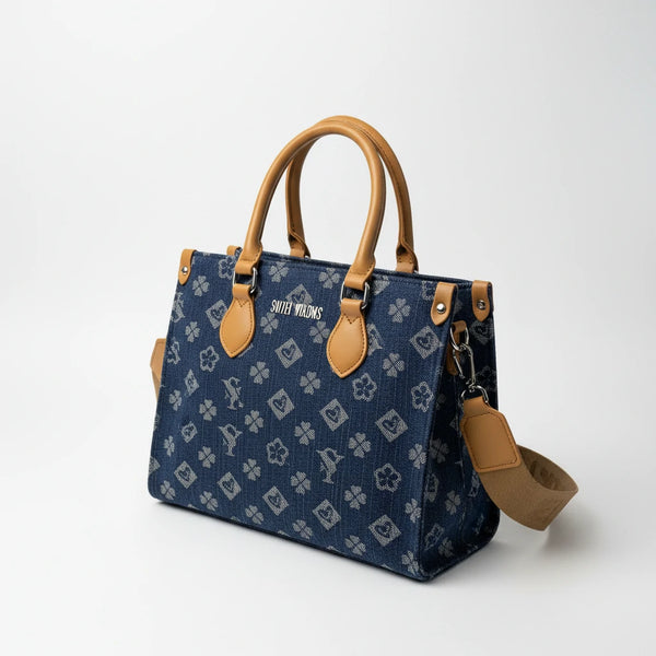 SWEET YEARS - Borsa borsetta tote bag zip donna firmata tracolla logata jeans denim