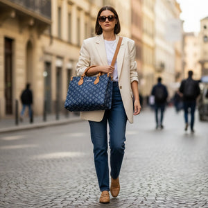 SWEET YEARS - Borsa shopping bag grande zip donna firmata tracolla logata jeans denim