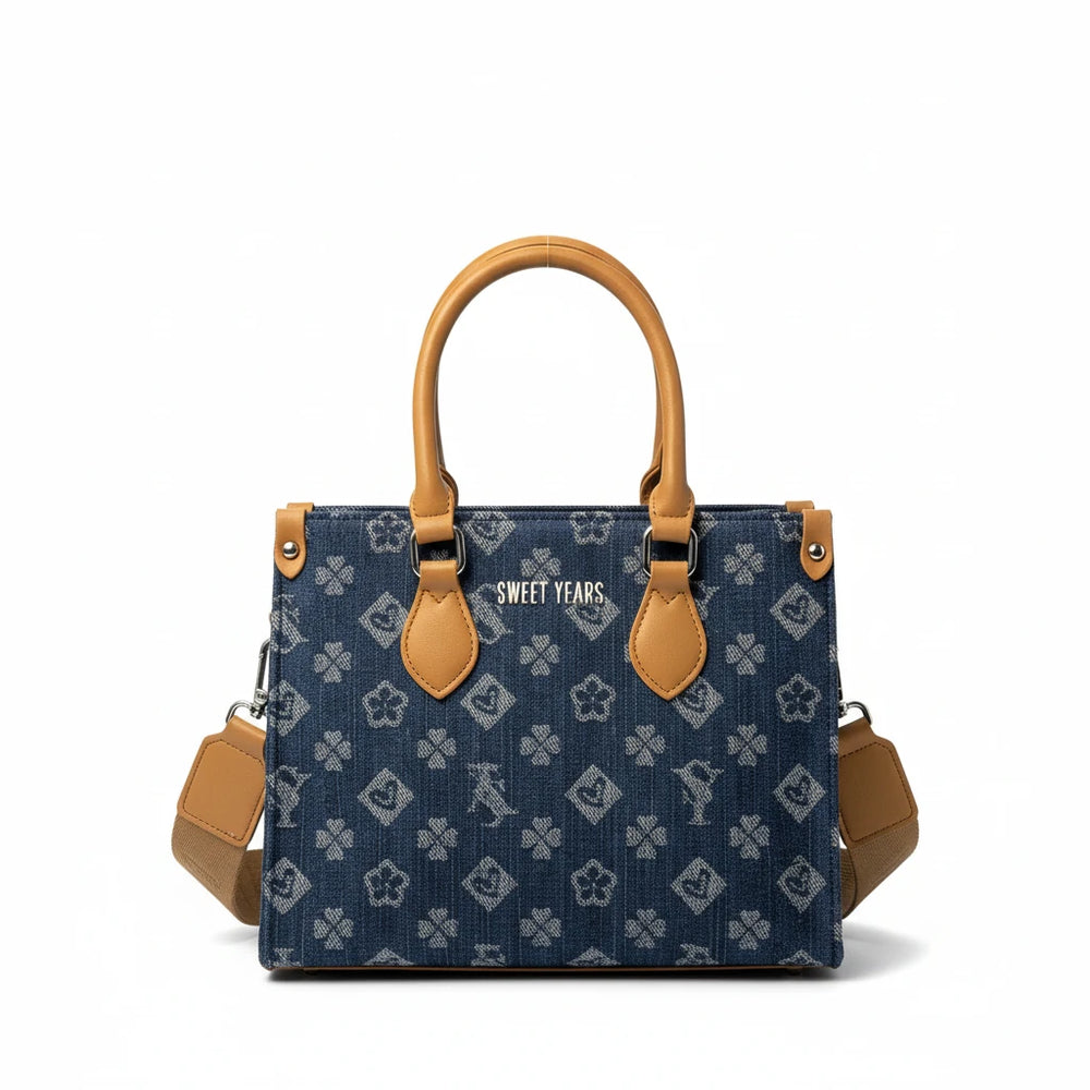 SWEET YEARS - Borsa borsetta tote bag zip donna firmata tracolla logata jeans denim