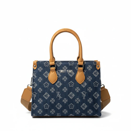 SWEET YEARS - Borsa borsetta tote bag zip donna firmata tracolla logata jeans denim