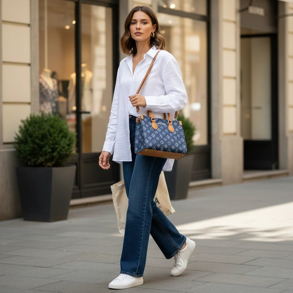 SWEET YEARS - Borsa borsetta tote bag zip donna firmata tracolla logata jeans denim