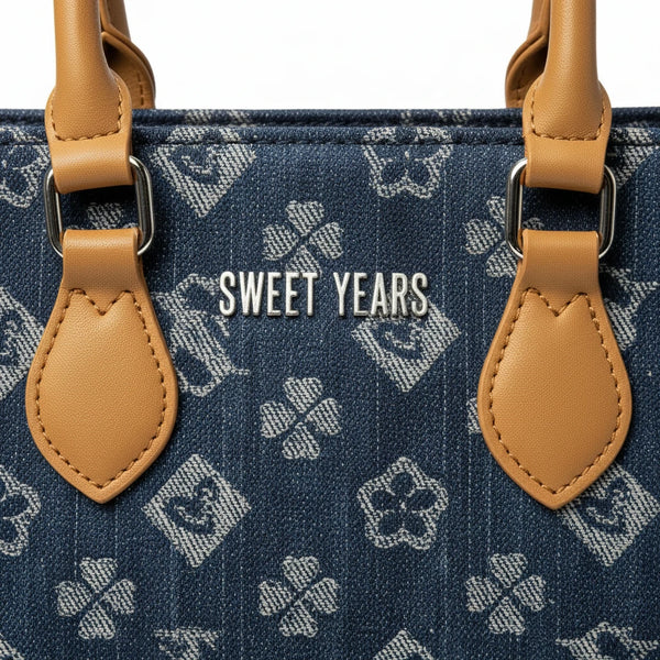 SWEET YEARS - Borsa borsetta tote bag zip donna firmata tracolla logata jeans denim