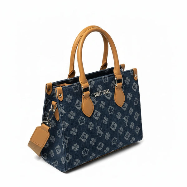 SWEET YEARS - Borsa borsetta tote bag zip donna firmata tracolla logata jeans denim