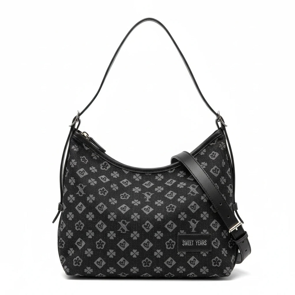 SWEET YEARS - Borsa hobo sacco bag grande zip donna firmata tracolla logata jeans denim